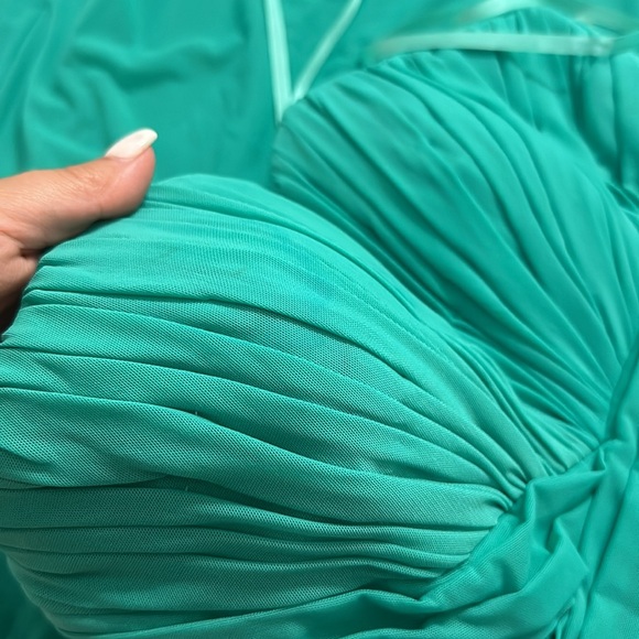 La Femme STUNNING BEADED STRAPLESS MESH & JERSEY GOWN IN SPEARMINT - Picture 8 of 10